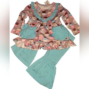 Pete & Lucy Cupcake Print Kids Set - Blue and Pink